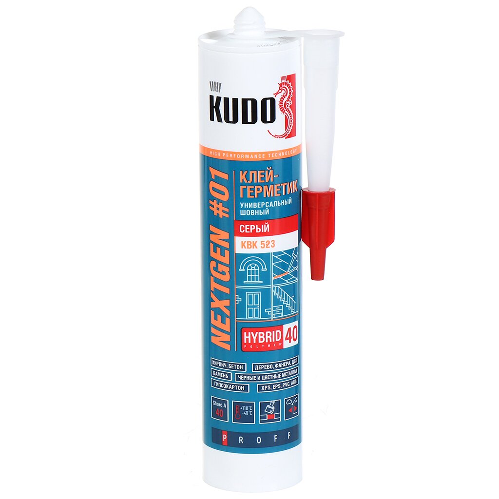 Клей KUDO, универсальный, серый, однокомпонентный, 280 мл, ШОР А 40, KBK-523 клей kudo клеит всё elastic на основе гибридных полимеров белый 280 мл kx 1w