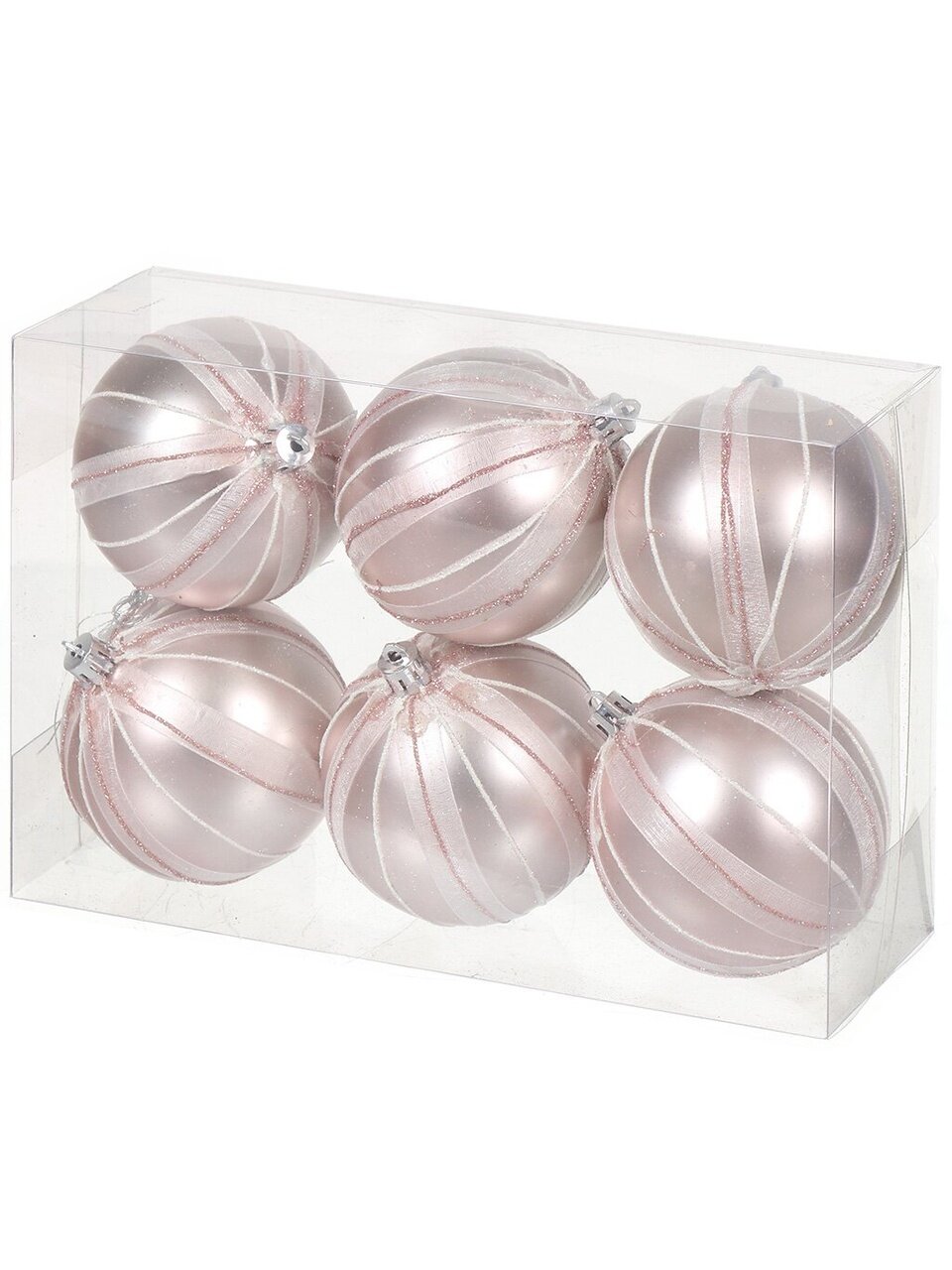 Елочный шар 6 шт, светло-розовый, 8 см, пластик, SYQB-0121102