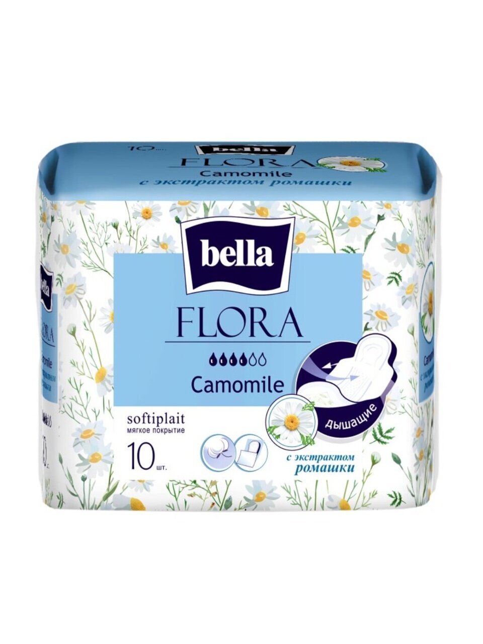 Прокладки женские Bella, Flora Camomile, 10 шт, с экстрактом ромашки, BE-012-RW10-099