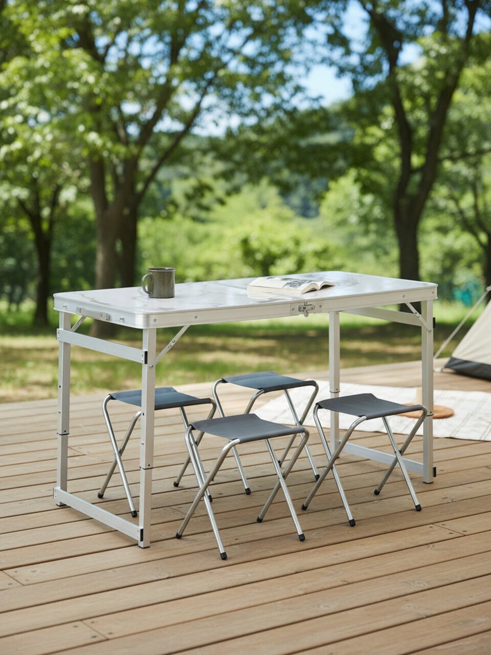 Стол складной 120х60х70 см, 4 стула, прямоугольный, металл, столешница МДФ, мрамор