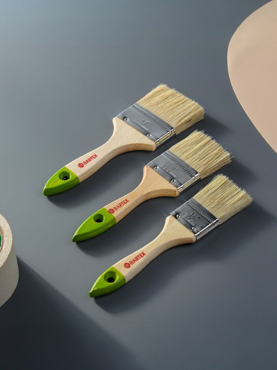 Набор кистей Bartex, Стандарт, 3 шт, 38, 50, 63 мм, натуральная щетина, рукоятка дерево