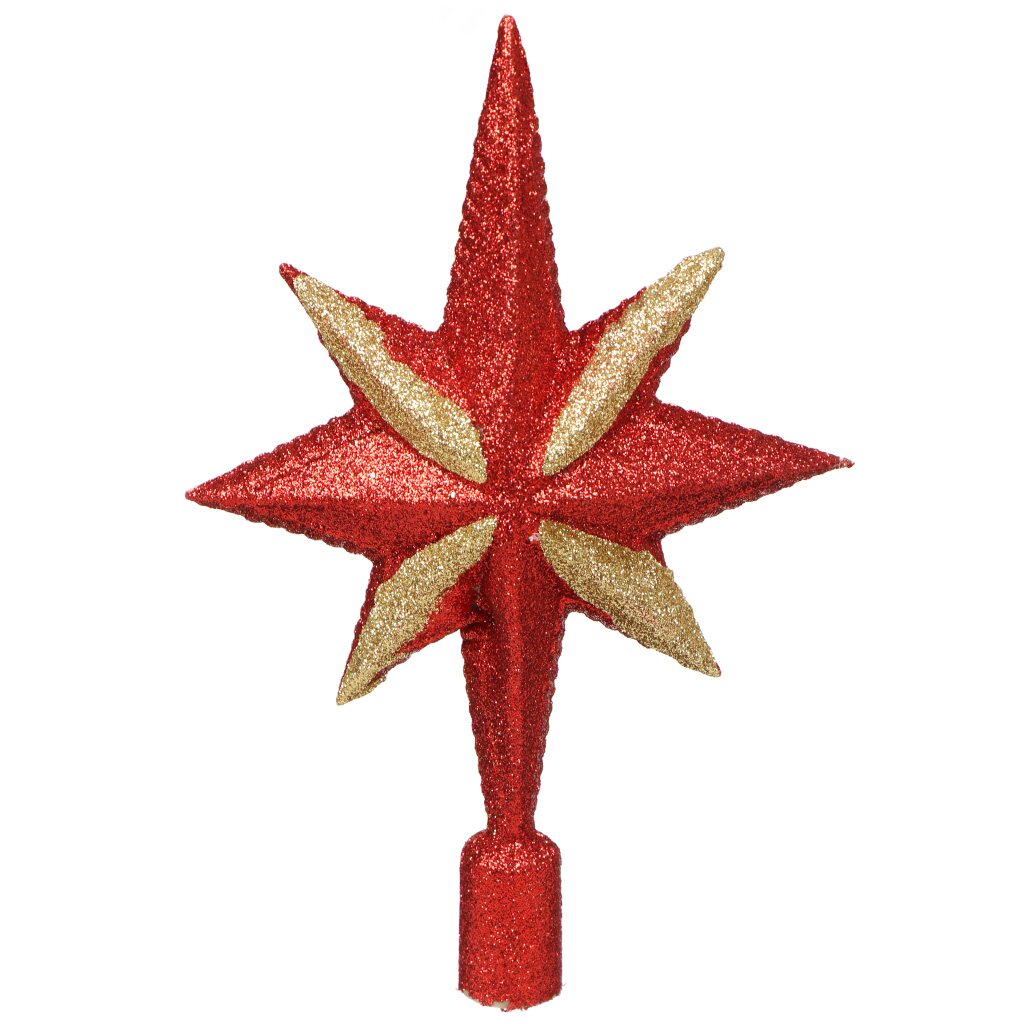 Верхушка на елку Звезда, красно-золотая, 16х24.5 см, пластик, SYCD17-036
