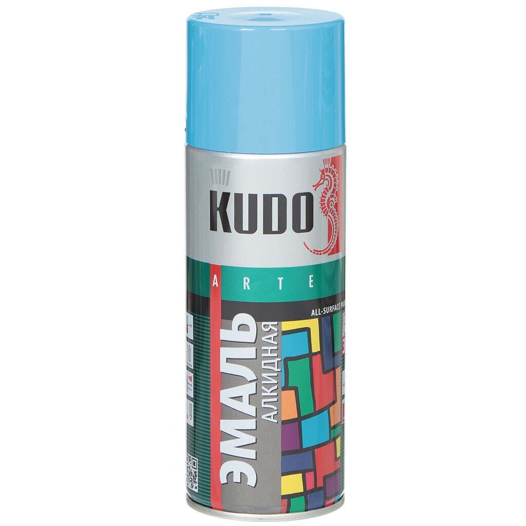 Эмаль аэрозольная, KUDO, универсальная, алкидная, глянцевая, голубая, 520 мл, KU-1010 универсальная аэрозольная краска эмаль starfix