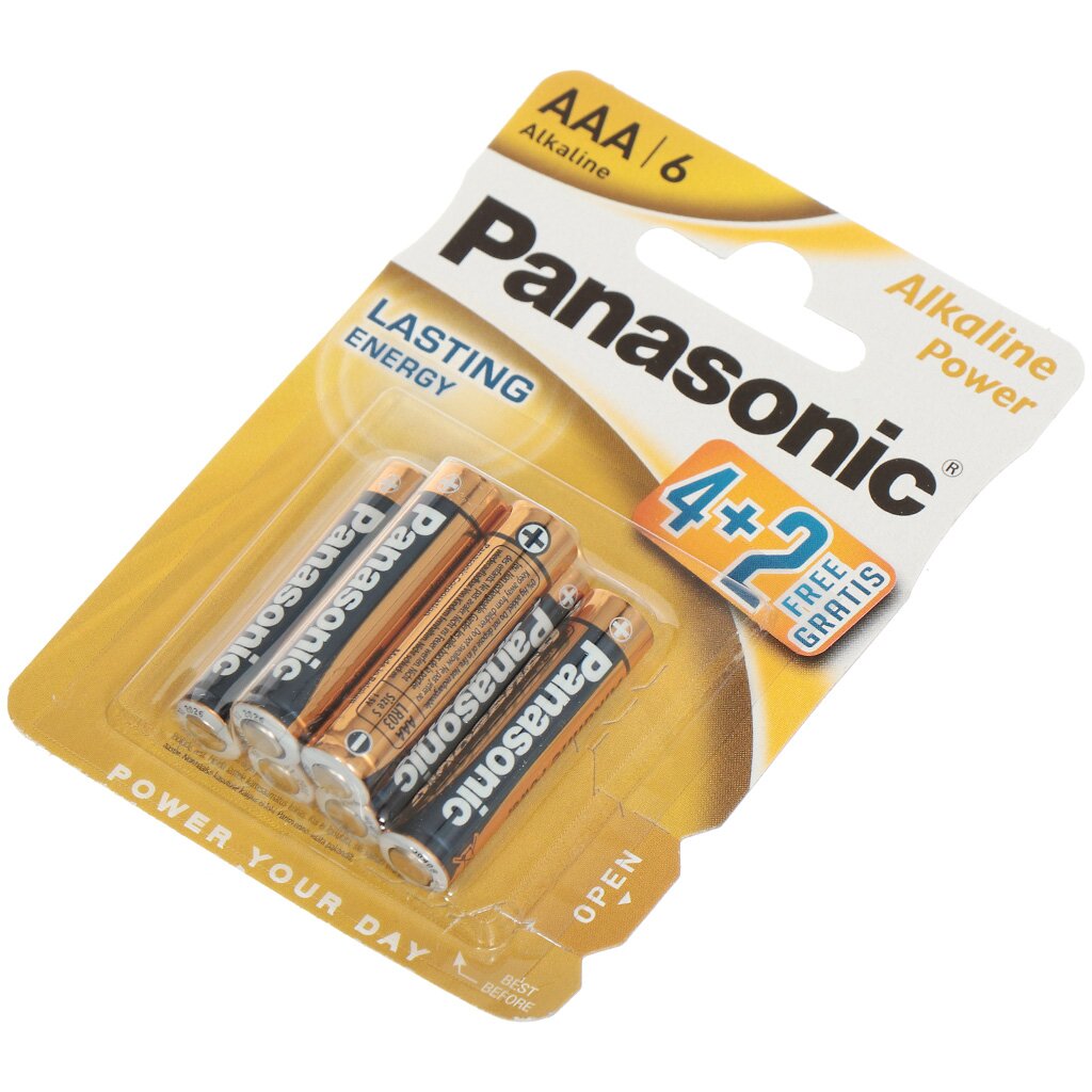 Батарейка Panasonic, ААА (LR03, R3), Alkaline Power, алкалиновая, 1.5 В, блистер, 6 шт