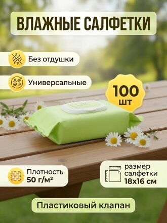 Салфетки влажные Lux, универсальный, 100 шт, с пластиковым клапаном, 80485