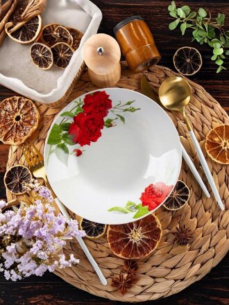 Тарелка суповая, керамика, 20 см, 0.5 л, круглая, Алая роза, Daniks, 19-291#