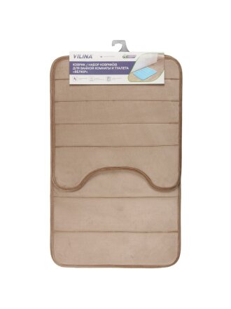 Набор ковриков для ванной и туалета, антискользящий, 2 шт, 0.5х0.8, 0.5х0.5 м, велюр, мокко, Вилина, 7173