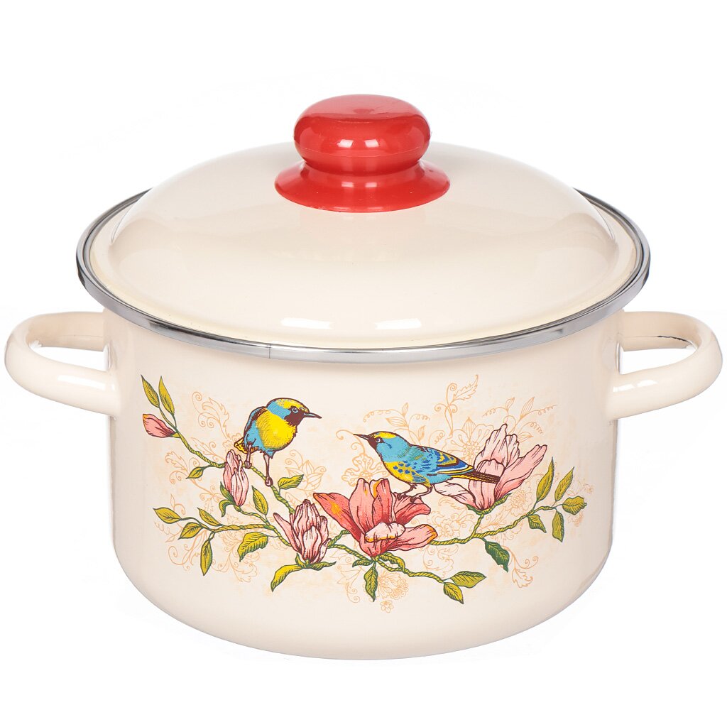 Кастрюля эмалированная сталь, 3 л, крышка сталь, цилиндрическая, Appetite, Paradise, 1RD181М, индукция