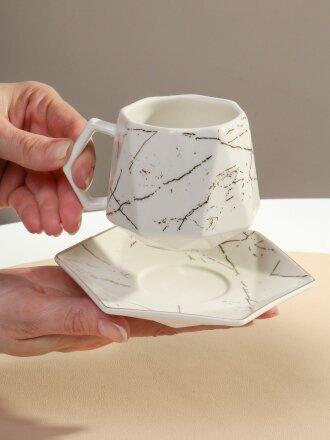 Набор чайный керамика, 12 предметов, на 6 персон, 180 мл, Белый мрамор, Y4-6605, подарочная упаковка