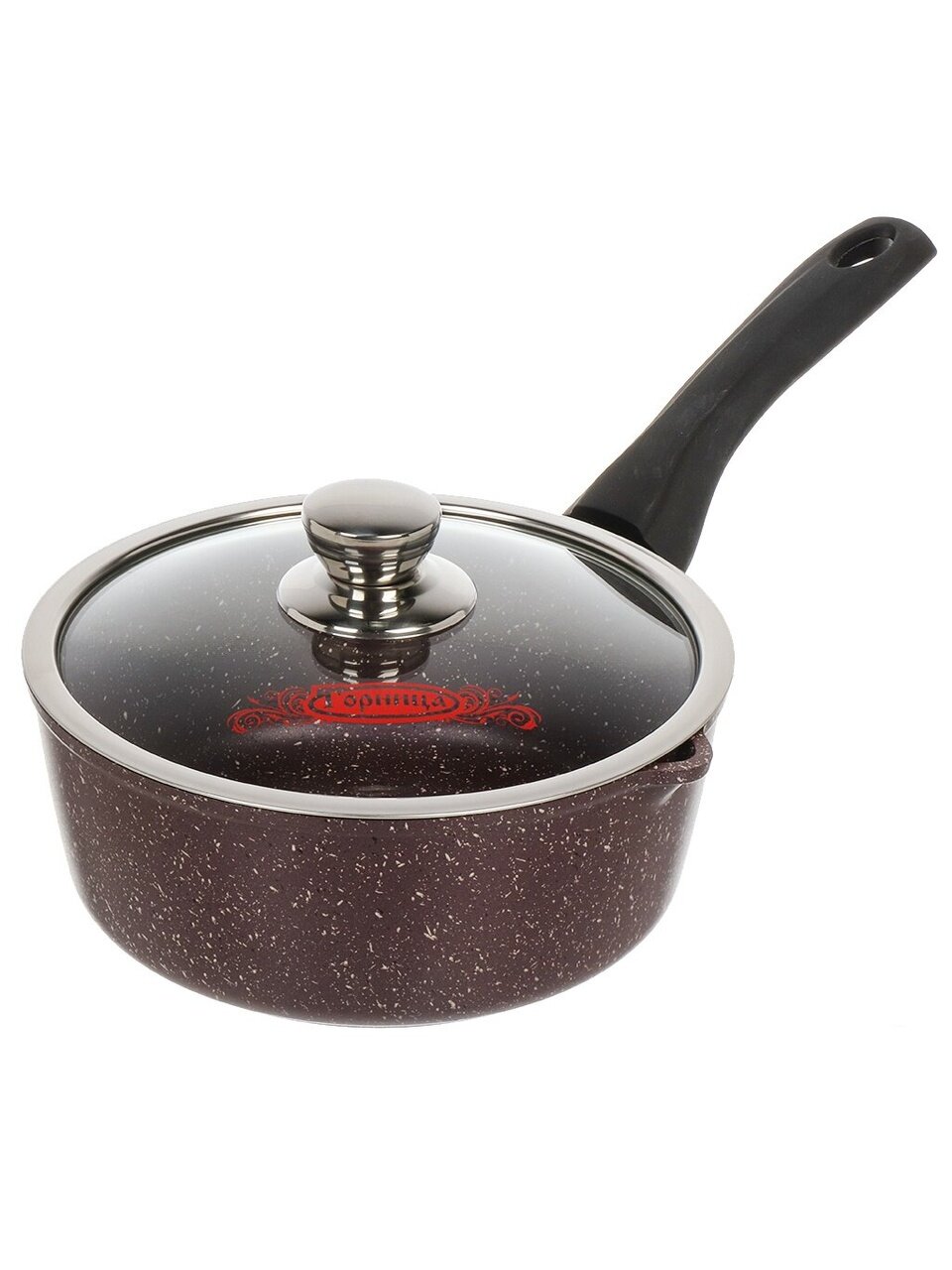 Ковш алюминий, антипригарное покрытие, 2 л, крышка стекло, бакелитовая ручка, Горница, Шоколад, кш2011аш