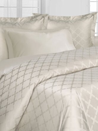 Постельное белье 2-спальное, простыня 215х240 см, 2 наволочки 70х70 см, 2 наволочки 50х70 см, пододеяльник 175х210 см, Mona Liza, сатин-жаккард, Royal Штрих ванильный