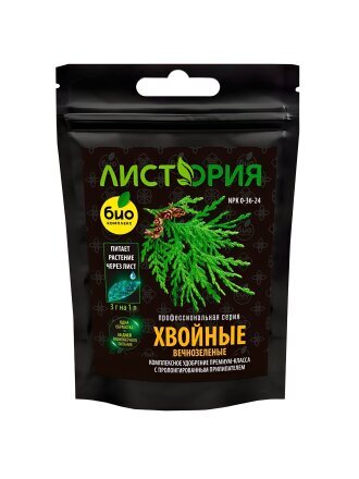 Удобрение Листория, для хвойных вечнозеленых, профессиональное, минеральное, гранулы, 30 г, Био-комплекс
