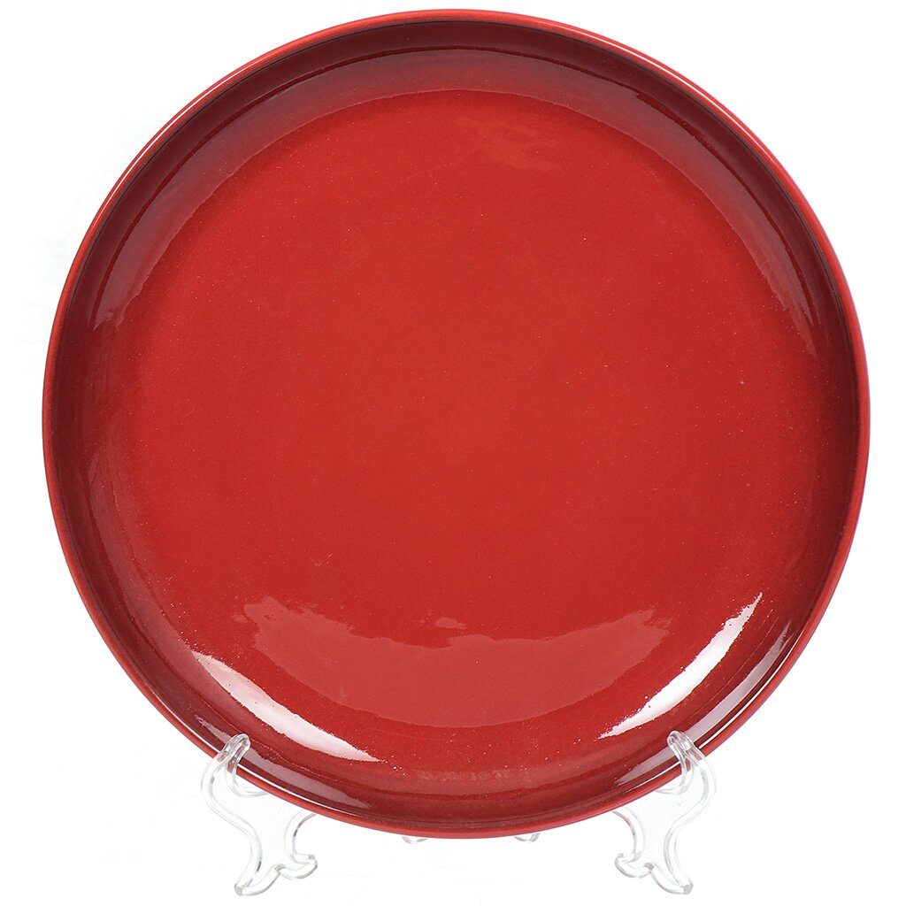 Тарелка обеденная, керамика, 26 см, круглая, Красная с тонировкой, Борисовская керамика, КРС00009246