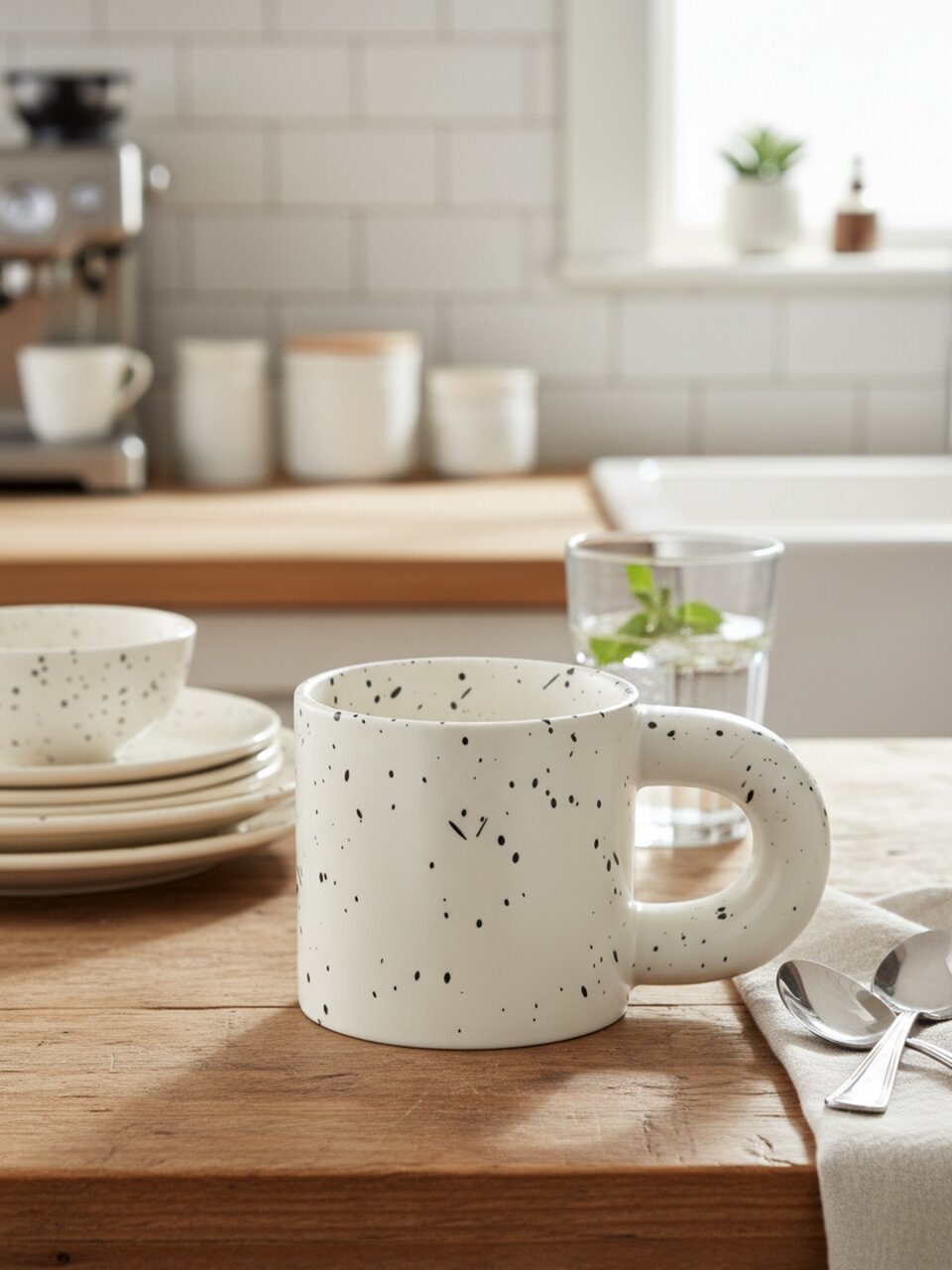 Кружка керамика, 330 мл, с дутой ручкой, Y4-11013, белая с черным крапом