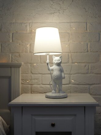 Светильник настольный E14, 40 Вт, абажур белый, Uniel, Кот UML-B465 WHITE, UL-00011382