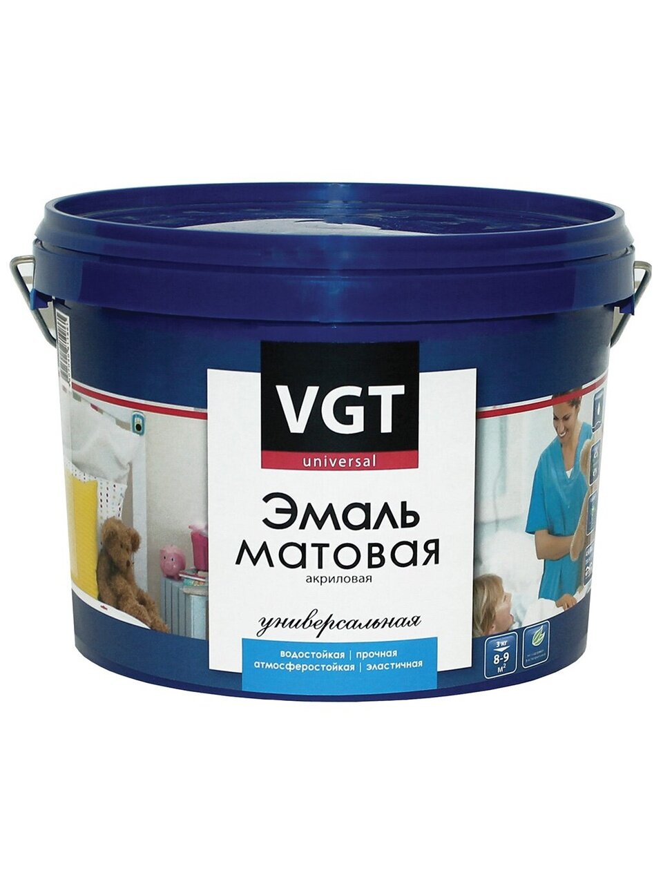 Эмаль VGT, ВД-АК-1179, универсальная, акриловая, матовая, супербелая, 3 кг