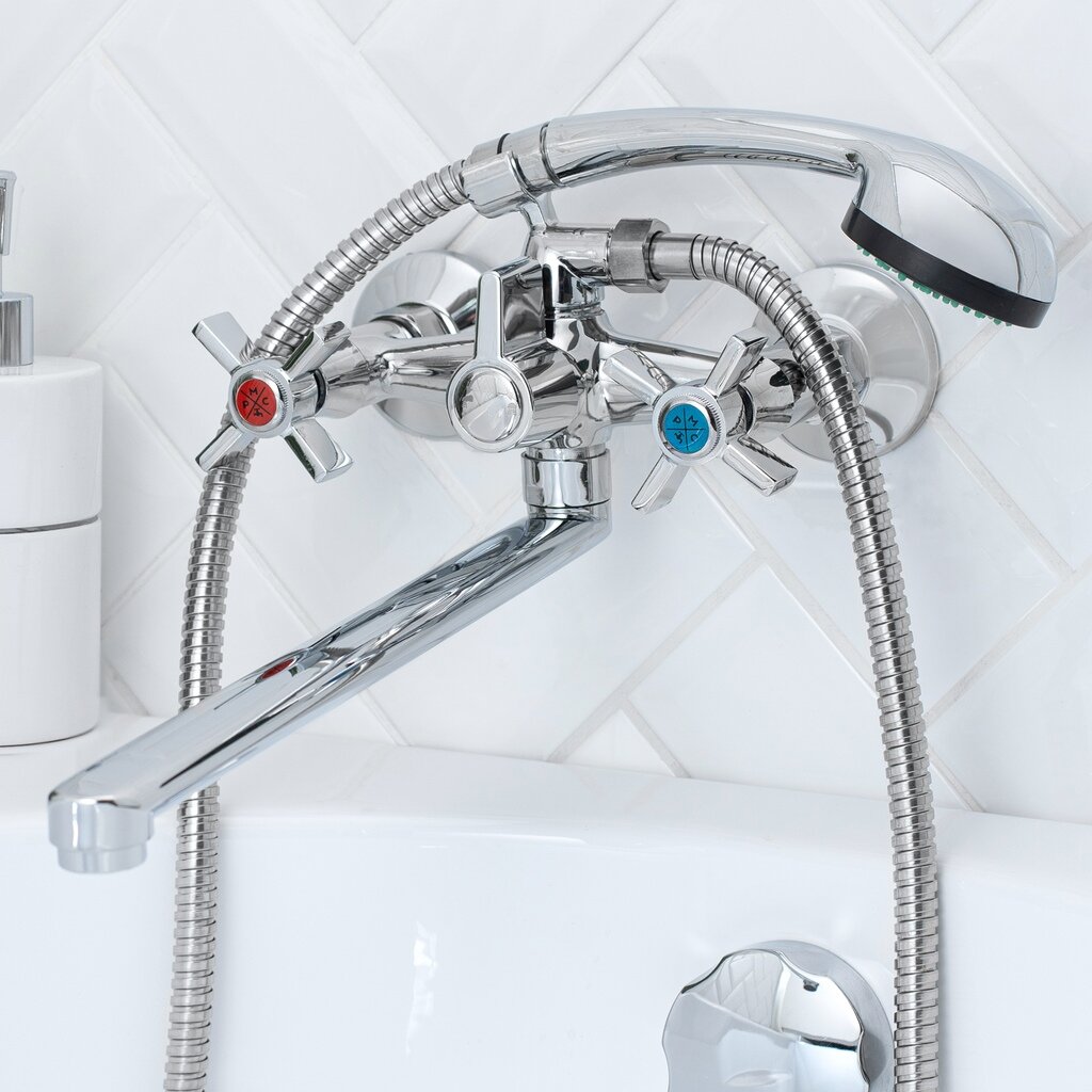 Смеситель для ванны, РМС, с кран-буксой, SL118-140P смеситель для ванны boou b8290 18f двухвентильный душевая лейка и шланг хром