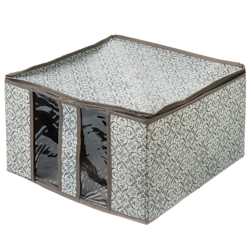 Кофр для хранения, с крышкой, 40х40х25 см, спанбонд, с молнией, раскладной, серый, с рисунком, ВС-20-404025 ferplast igloo cuscino туннель раскладной с мехом