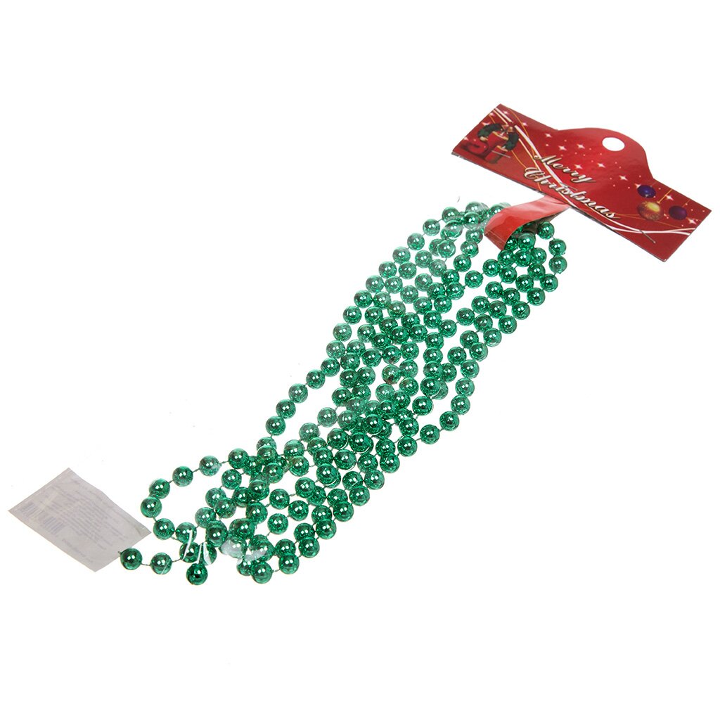 Бусы новогодние пластик, 0.8х200 см, круглые, темно-зеленые, Merry christmas, SY18ZL-06DG