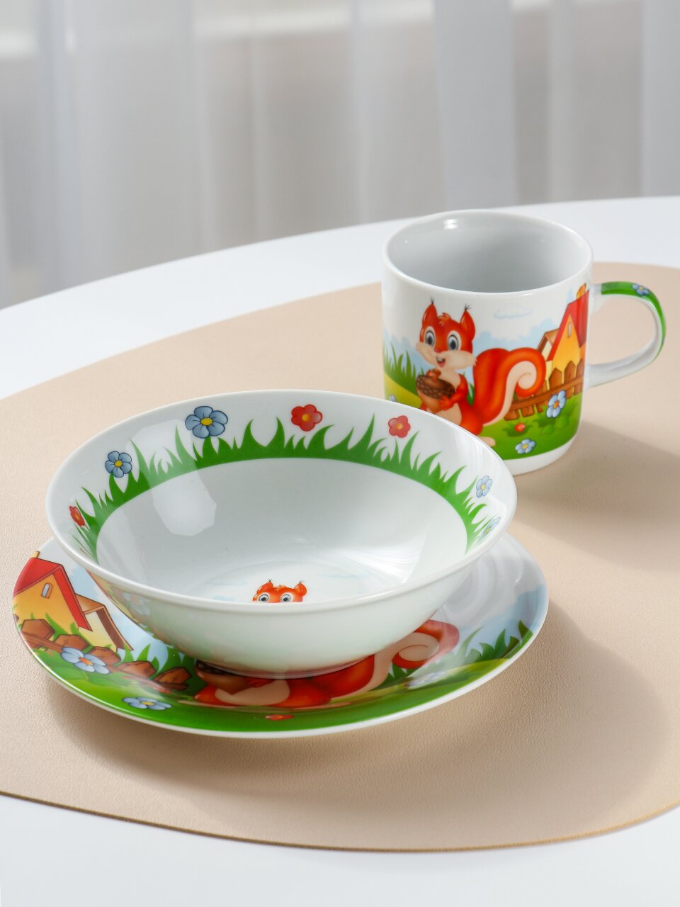 Набор детской посуды фарфор, 3 шт, Белочка, подарочная упаковка, Loraine, 30550
