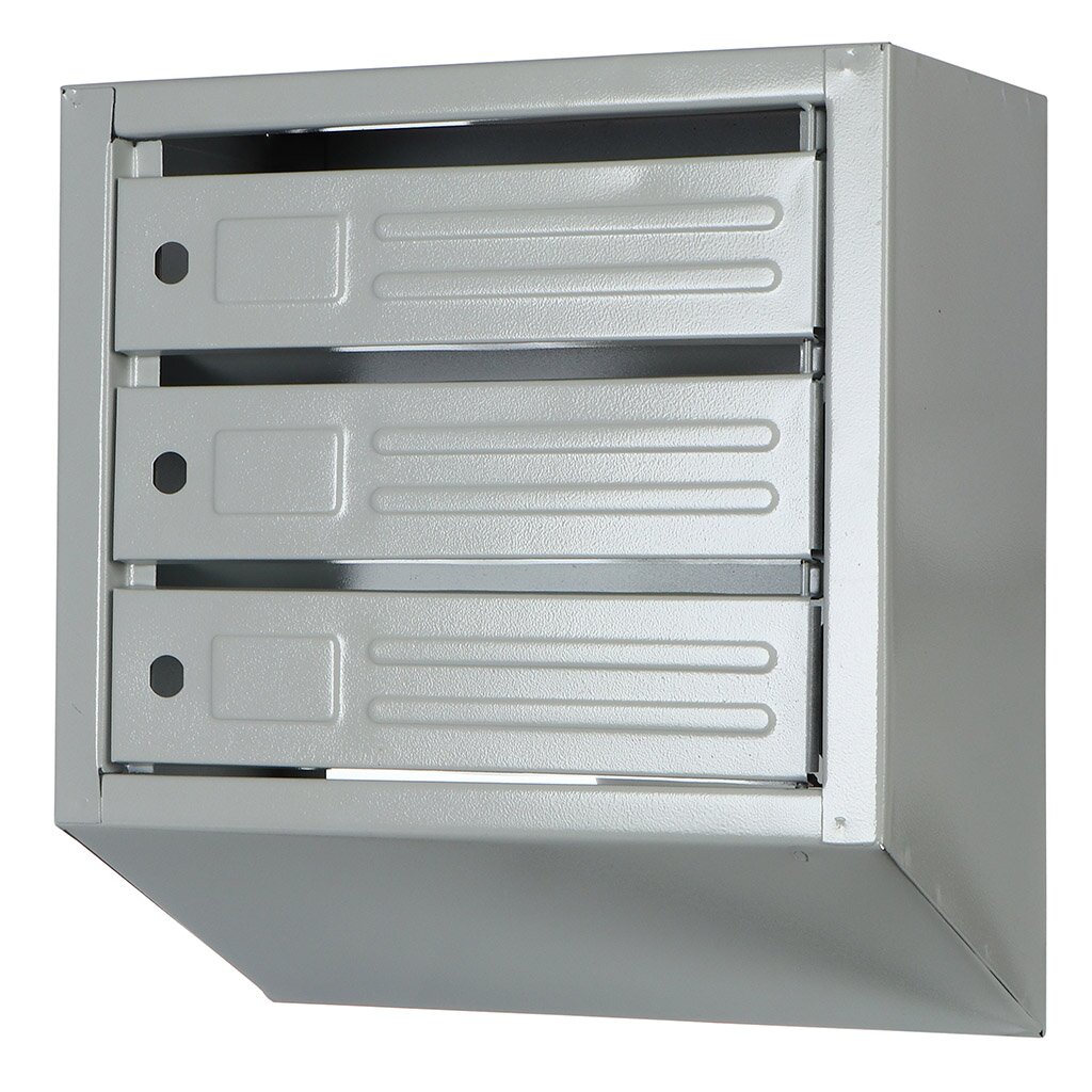Ящик почтовый с замком, эмалированный, серый, 3-х секц, вертикал, Агроснаб