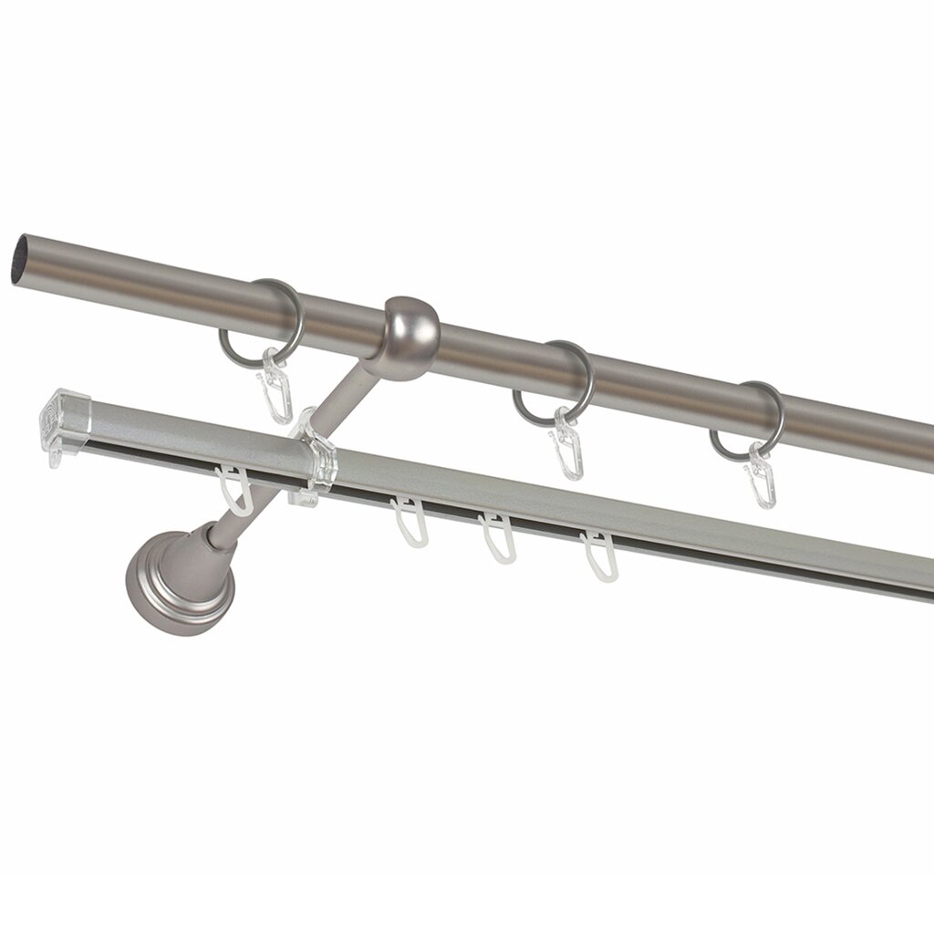 Карниз металл, диаметр 16 мм, СМ-2991/300/1Ш, хром, двухрядный, 3 м