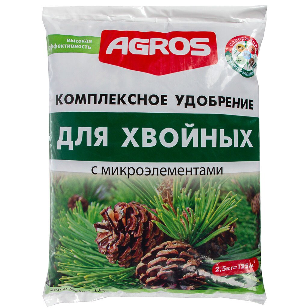 Удобрение Agros, для хвойных, с микроэлементами, 2.5 кг, Factorial удобрение газон с микроэлементами 1 5 кг