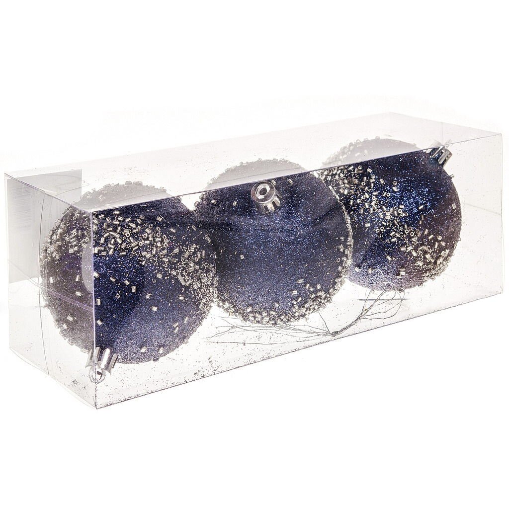 Елочный шар 3 шт, темно-синий, 8 см, пластик, SYQB-0120122