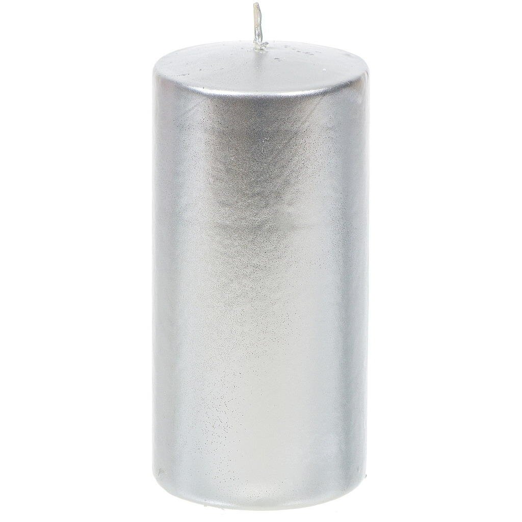 Свеча декоративная, 12х6 см, цилиндр, серебряная, 1381543100 свеча декоративная 10х5 см колонна перламутровая bartek candles металлик
