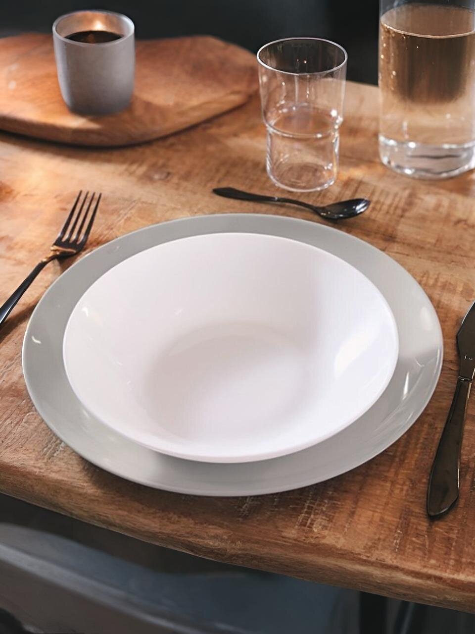 Тарелка обеденная, стеклокерамика, 25 см, круглая, Diwali Granit, Luminarc, P0870, жемчужно-серая