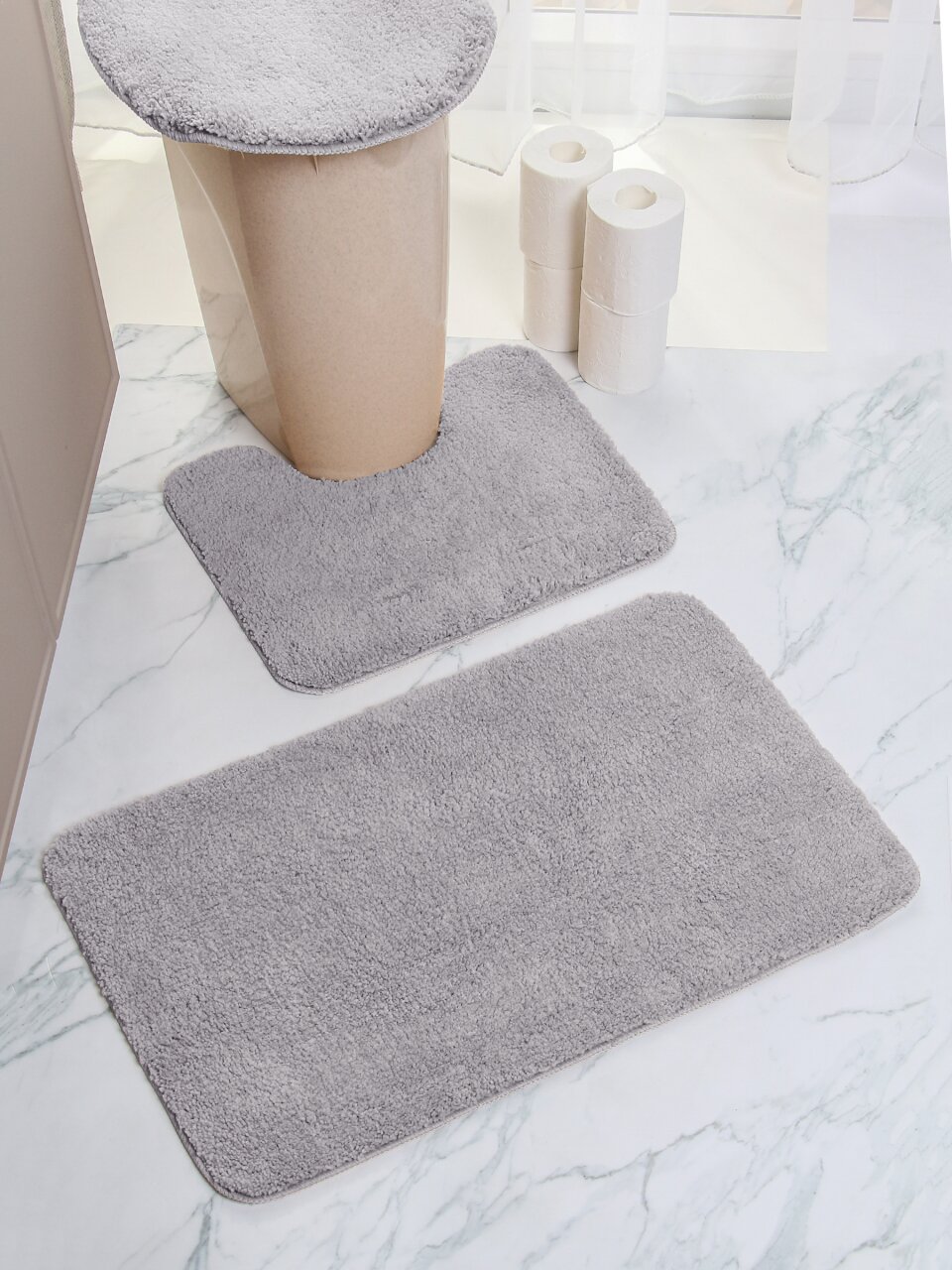 Набор ковриков для ванной и туалета, 3 шт, 0.5х0.8, 0.5х0.4, 0.4х0.45 м, полиэстер, графит, Silvano, Мона, Y4-11498, без рисунка
