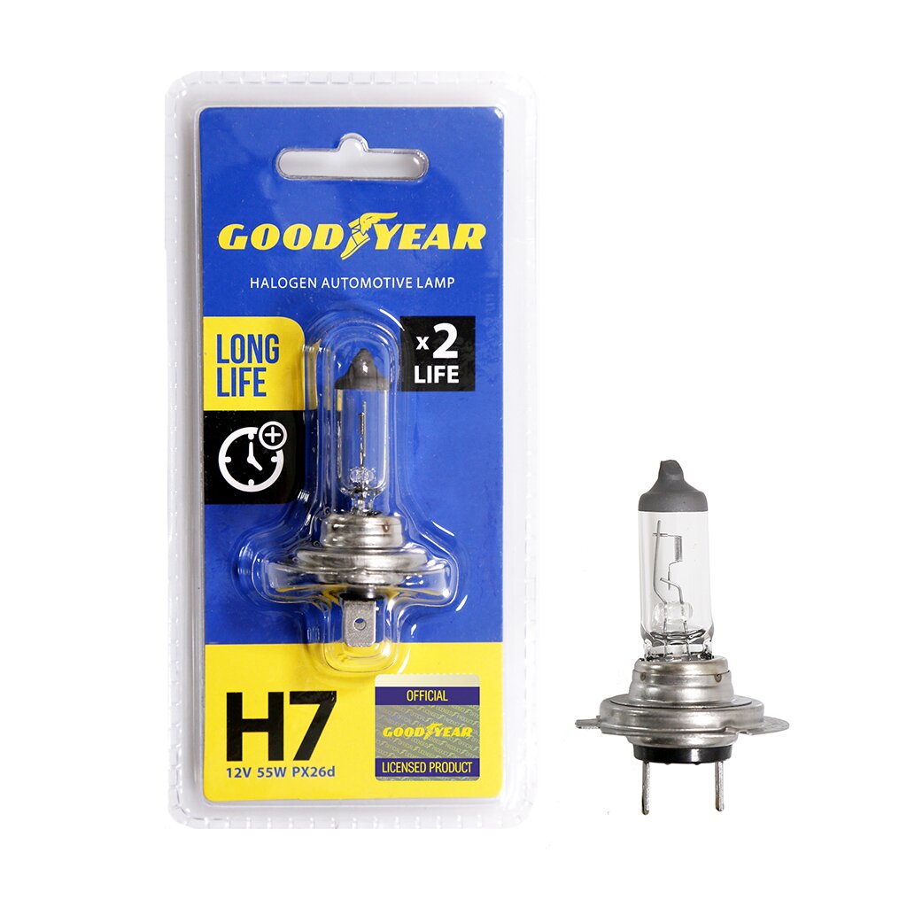 Лампа автомобильная Goodyear, Long life Н7, GY017123, 12V 55W PX26d пакеты для колес goodyear