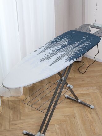Чехол для гладильной доски с антипригарным покрытием, 122х43 см, сине-серый, трехслойный, Марья Искусница