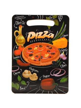 Доска разделочная дерево, 29х21х0.6 см, с ручкой, прямоугольная, Пицца, Ф-16