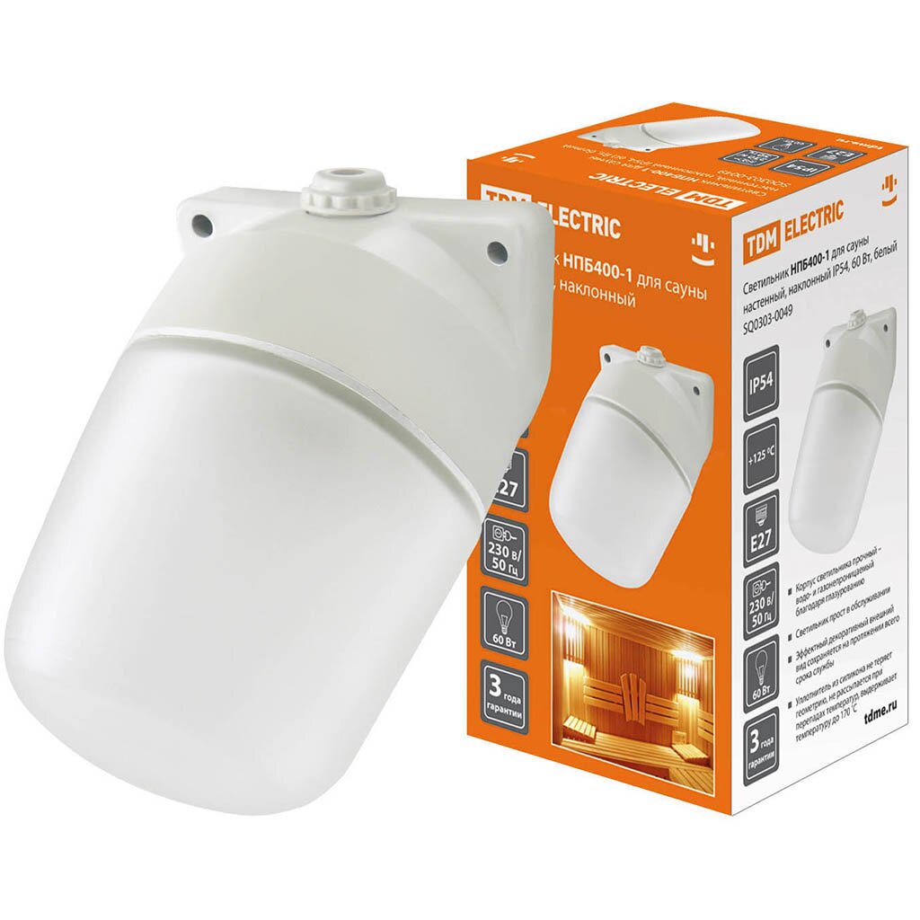 Светильник TDM Electric, НПБ400-1, 60 Вт, E27, на 1 лампочку, IP54, 11х11х15 см, для сауны, наклонный, белый, SQ0303-0049 наклонный светильник svet