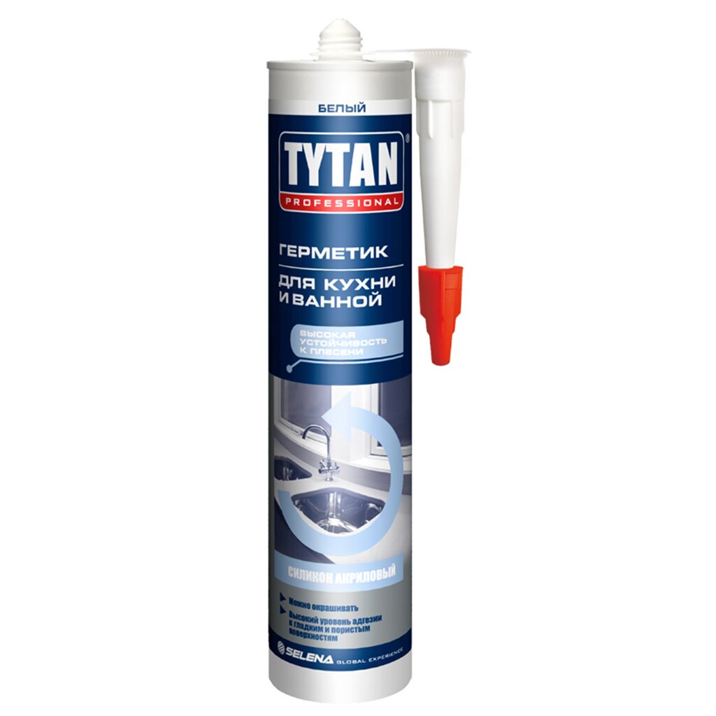 Герметик силикон-акриловый, для кухни и ванной, Tytan, 16159, 280 мл, белый герметик tytan tytan в1 белый 310 мл