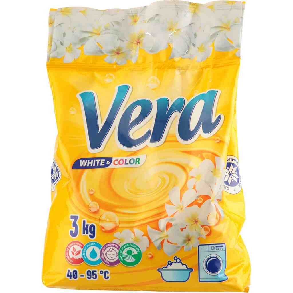 Стиральный порошок Vera, 3 кг, ручной + автомат, для цветного белья, бесфосфатный fujo концентрированный стиральный порошок утонченная свежесть 900