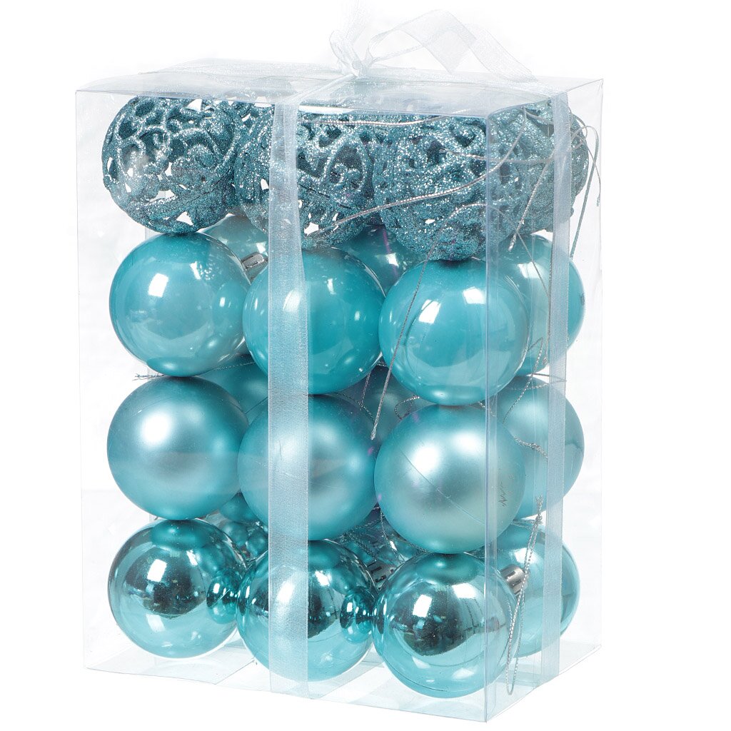 Елочный шар 24 шт, голубой, 6 см, пластик, SY18CBB-197
