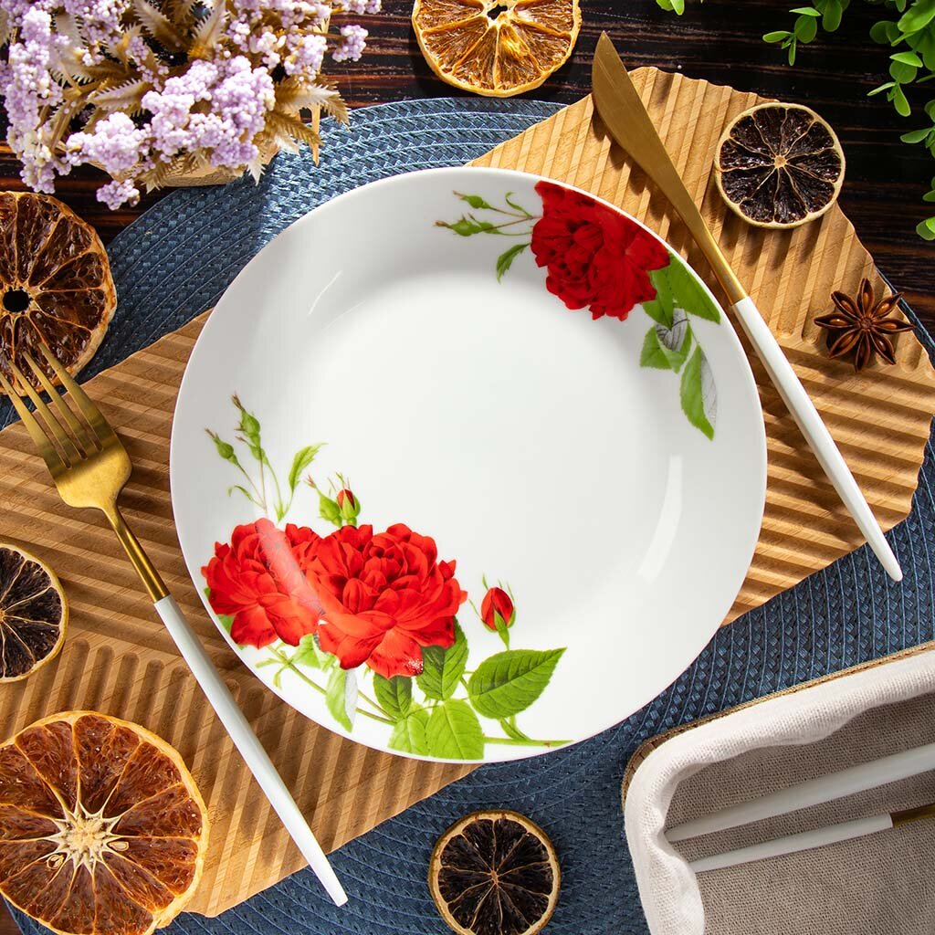 Тарелка обеденная, керамика, 20 см, круглая, Алая роза, Daniks, 19-291# тарелка обеденная керамика 23 см круглая элегия daniks