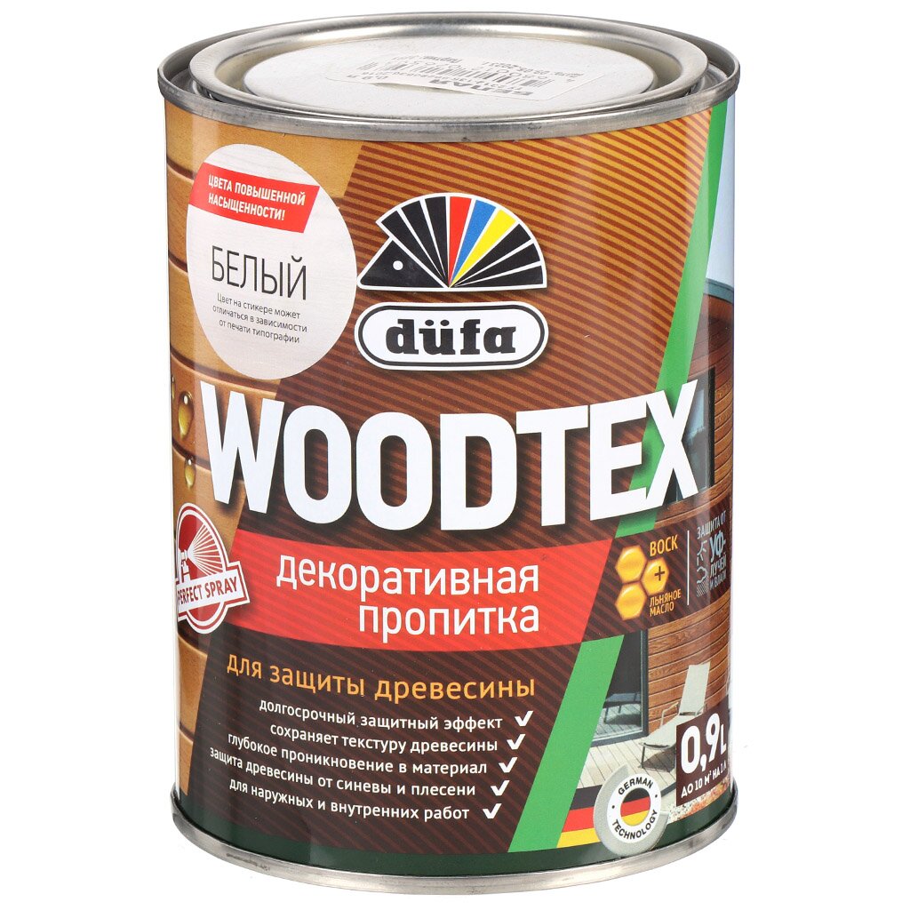 Пропитка Dufa, Woodtex, для дерева, защитная, белая, 0.9 л пропитка pinotex ultra для древесины влагостойкая защитная лазурь белая 0 9 л