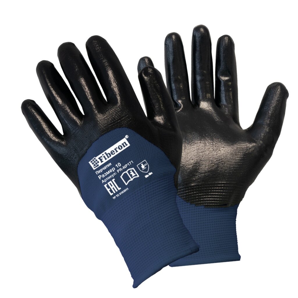 Перчатки полиэстер, нитриловое покрытие, 10 (XL), антискользящие, Fiberon перчатки полиэстер нитриловый облив 9 l fiberon