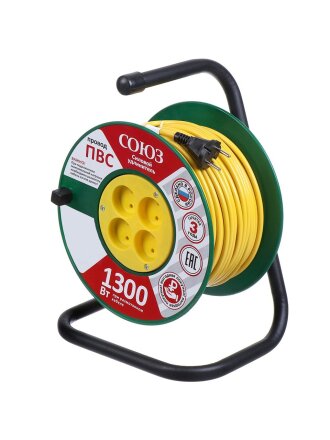 Удлинитель на катушке, 4 гнезда, 40 м, ПВС, 2х0.75 мм², без заземления, пластик, Союз, 481S-3104