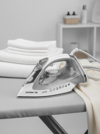 Утюг Polaris, PIR 2821AK, 2800 Вт, керамика, вертикальное отпаривание, противокапельная система, система самоочистки, защита от накипи, 3 м, серый