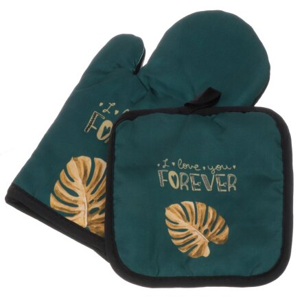 Набор кухонный 2 шт, 27х17см + 17х17см (варежка, прихватка), полиэстер, зеленый, B180028