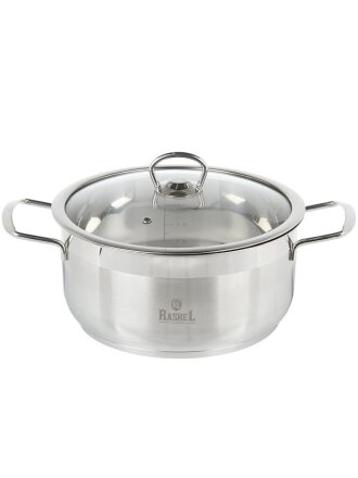 Кастрюля нержавеющая сталь, 5 л, крышка стекло, RasheL, R-50, индукция