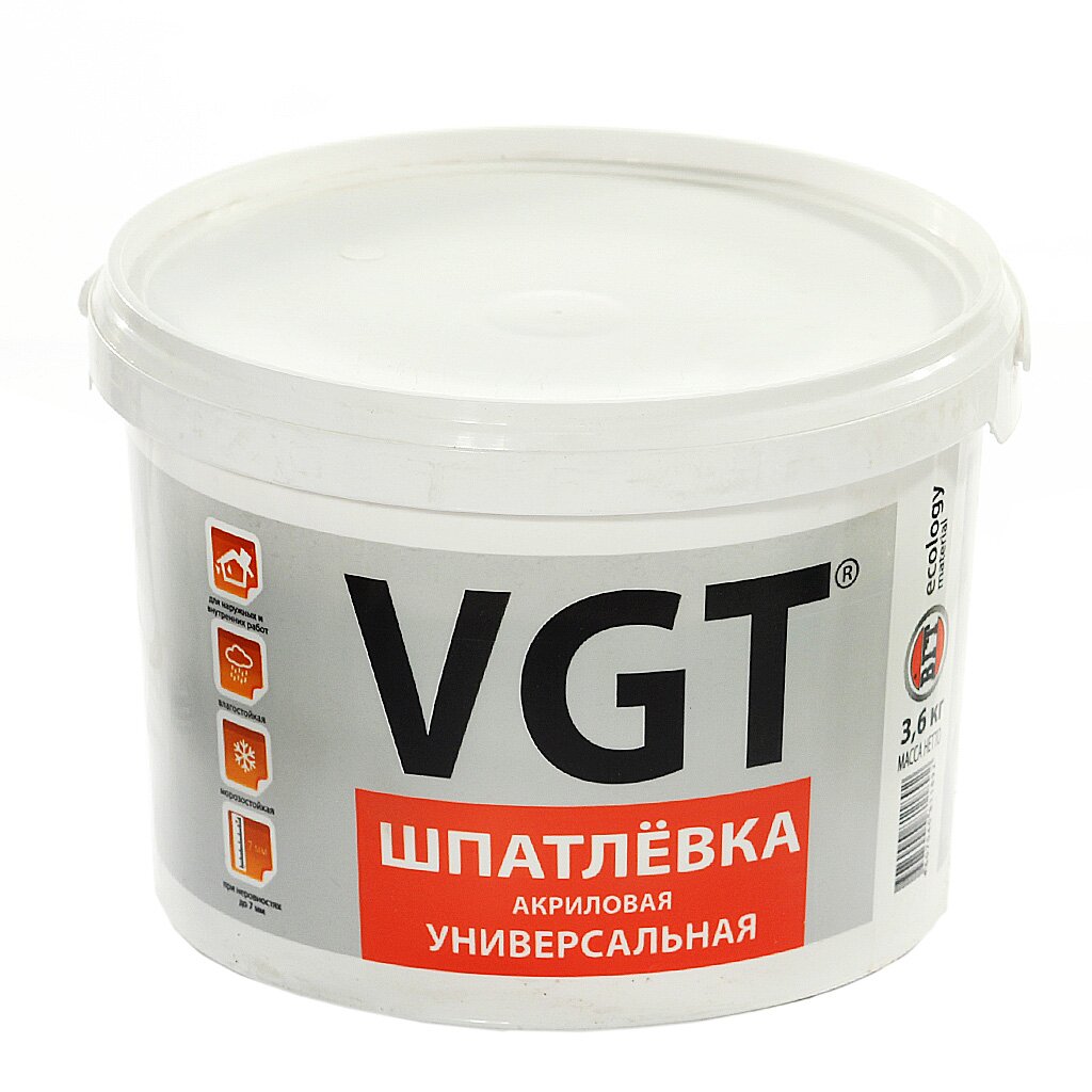 Шпатлевка VGT, акриловая, универсальная, 3.6 кг