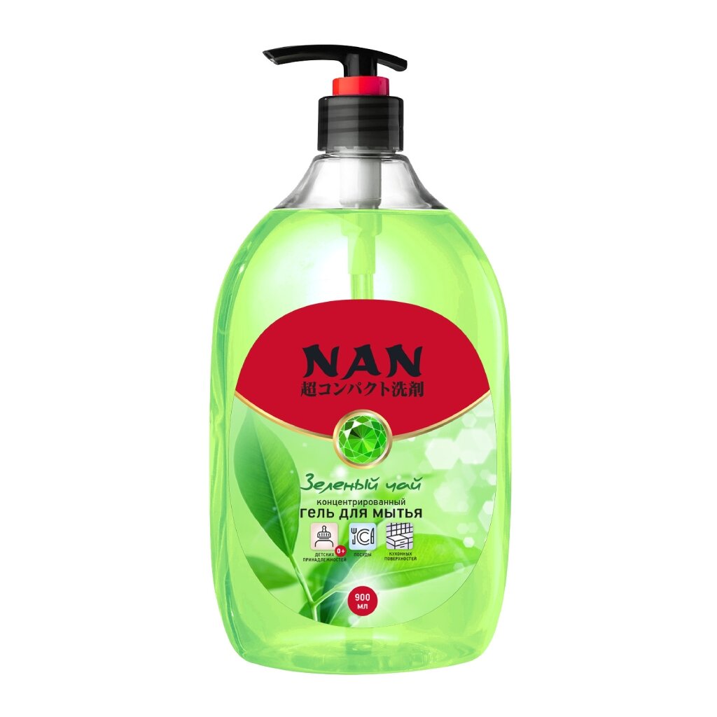 Средство для мытья посуды Nan, Зеленый чай, 900 мл, д/пак сменник