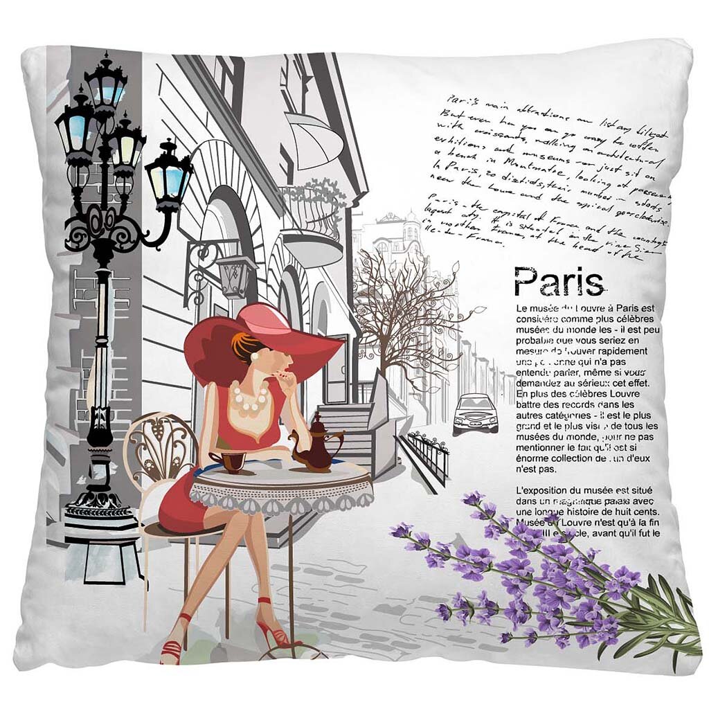 Подушка декоративная, 40х40 см, Кафе в Париже, 100% полиэстер, лавандовая, 195635