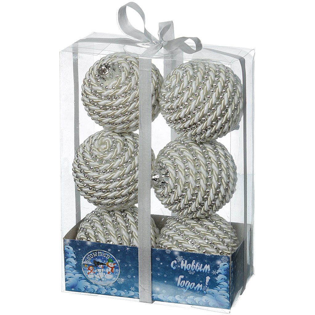 Елочный шар Snowmen, Стразы, 6 шт, 6 см, цепь-шары 8 мм, Е40073