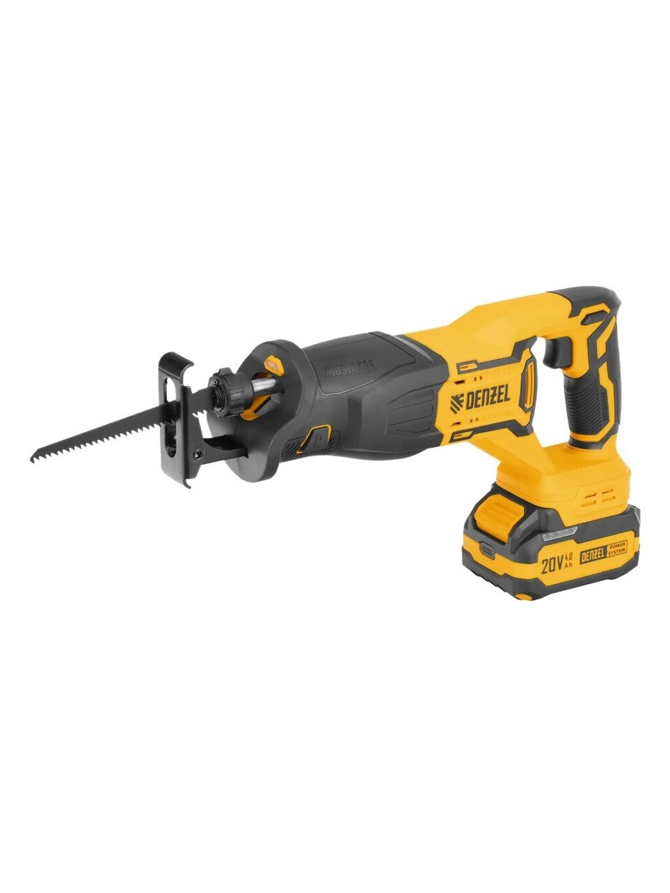 Пила сабельная, аккумуляторная, Denzel, RS-250, Li-ion, 4 А.ч, 20 В, 1 акк, 250 мм, 3000 об/мин, бесщеточная